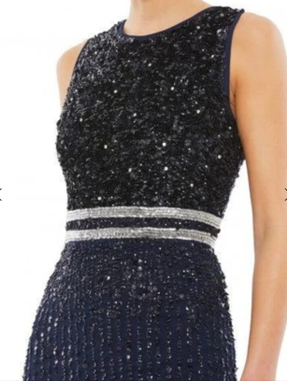 Mac Duggal NWT Navy and Silver Sleeveless Sequin Midi Column Dress Sz 8